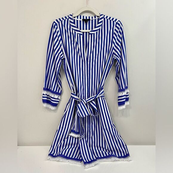 J Crew Belted Cotton Poplin Tunic Dress in Stripe Blue White 6 - Picture 4 of 12